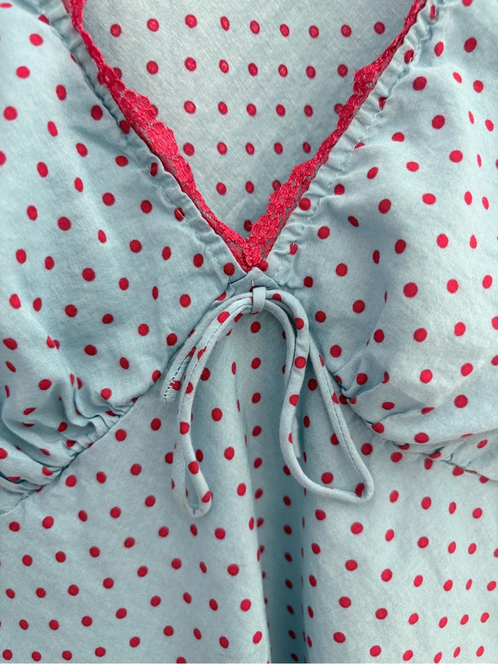 Reformation Blue Polka Dot V-Neck Camisole with Pink Trim - Picture 3 of 5